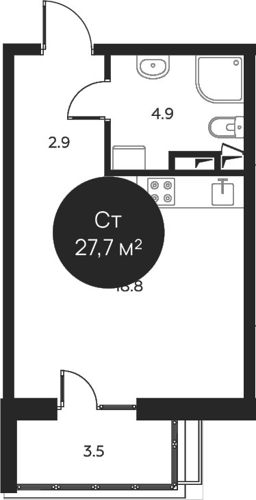 Планировка 27.7 м²