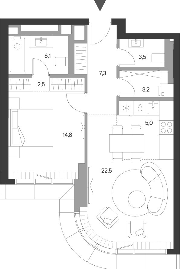 Планировка 64.9 м²