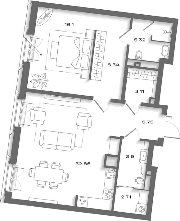 Планировка 83.3 м²