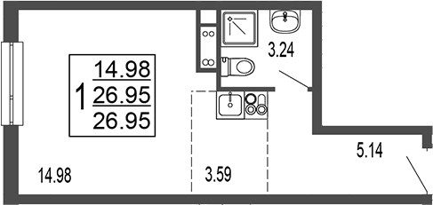 Планировка 27.6 м²