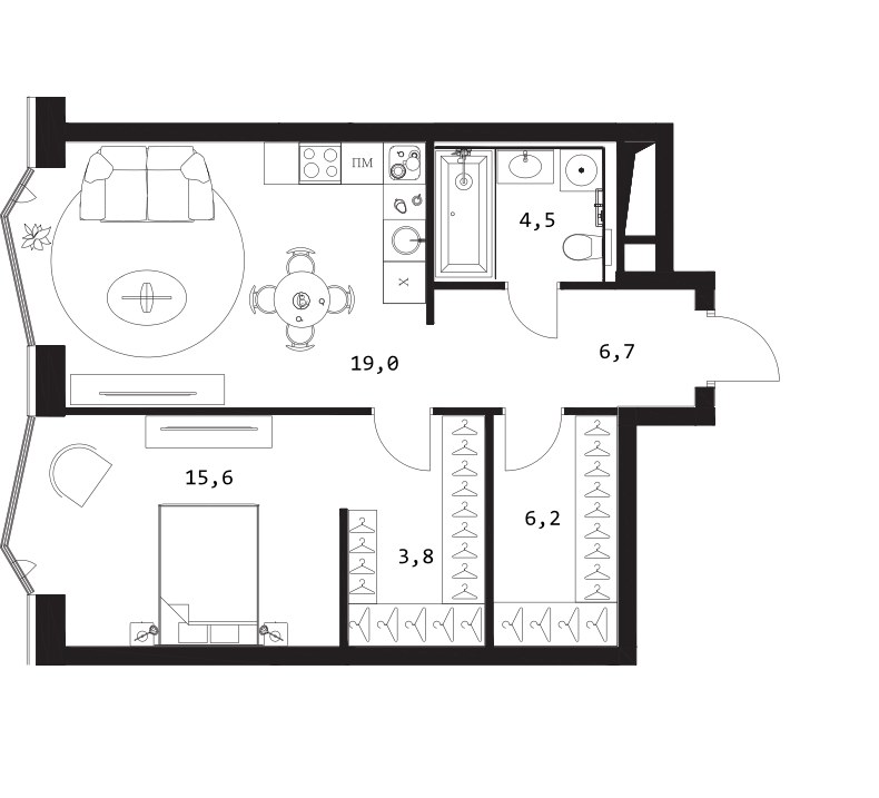 Планировка 55.8 м²