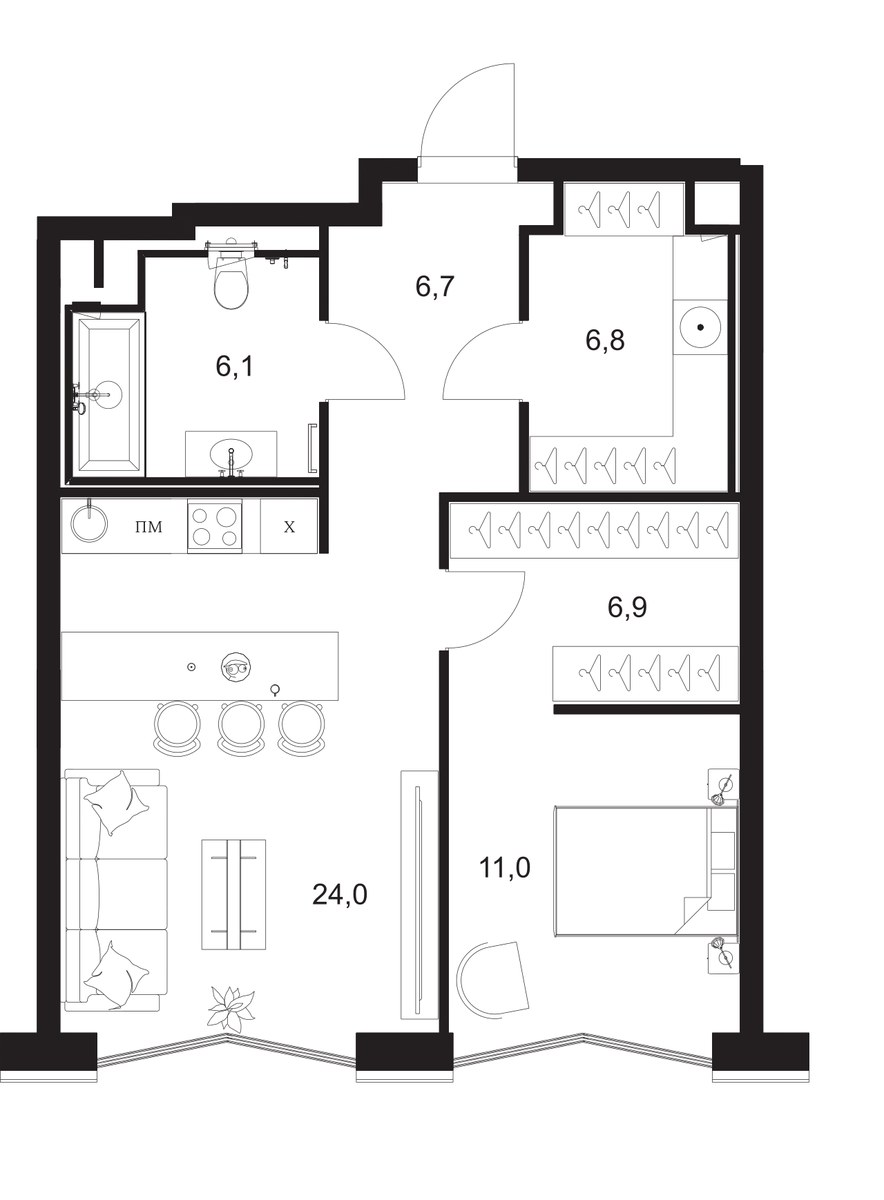 Планировка 61.5 м²
