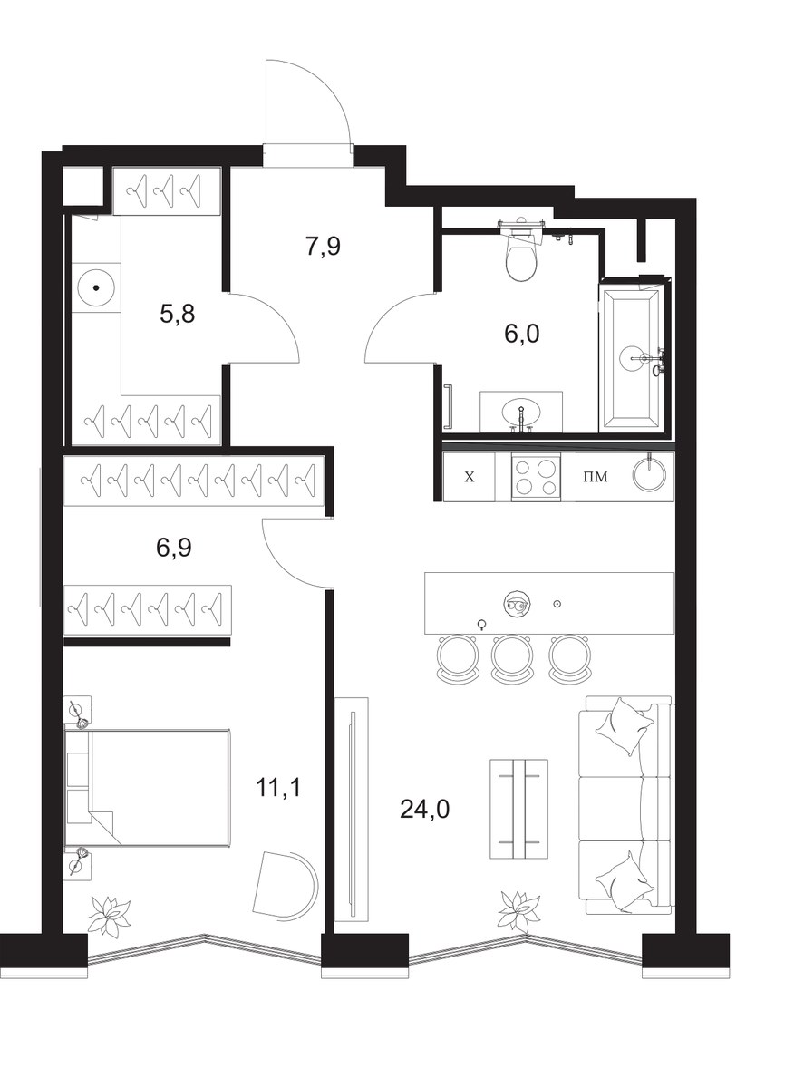 Планировка 61.7 м²