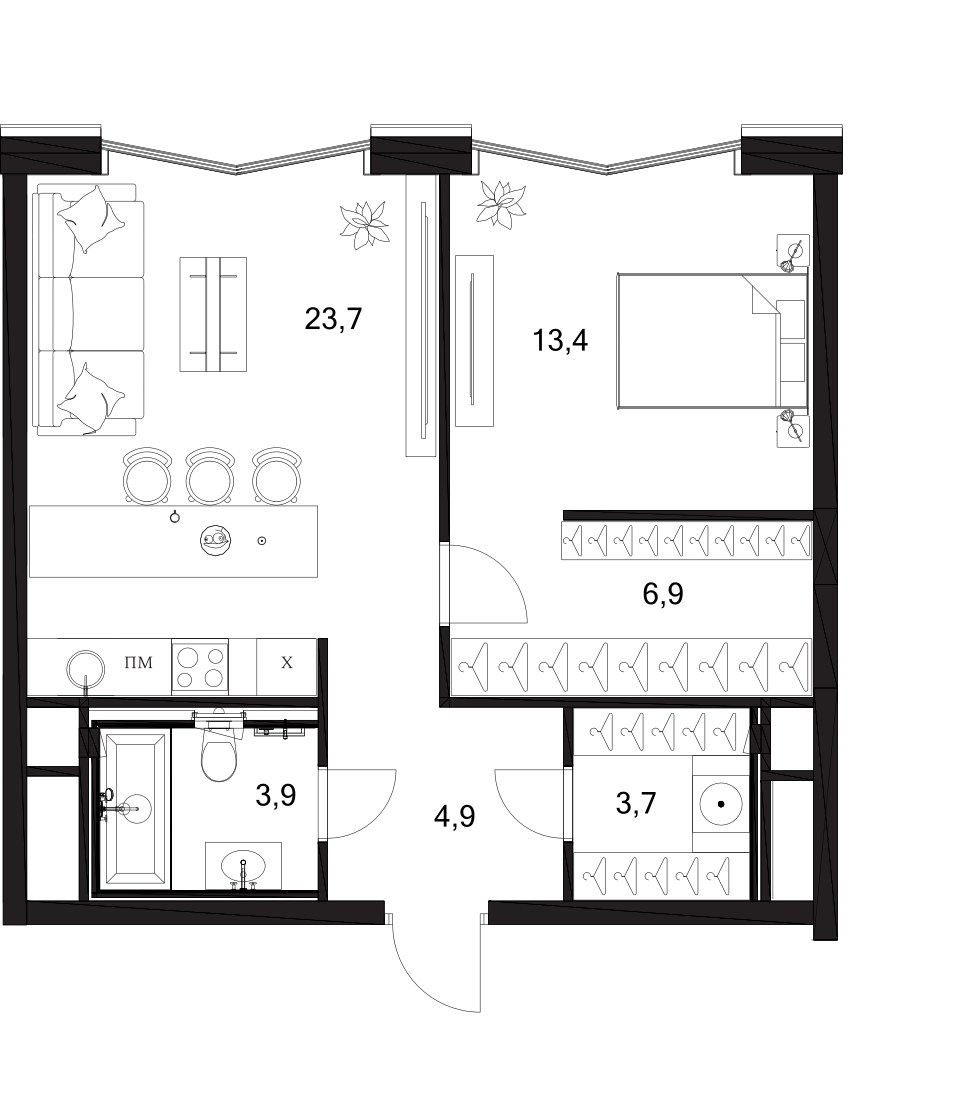 Планировка 56.5 м²
