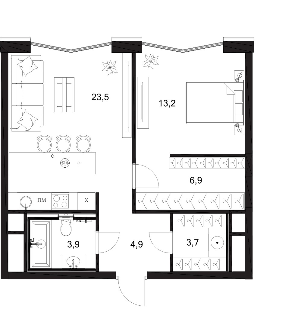 Планировка 56.1 м²