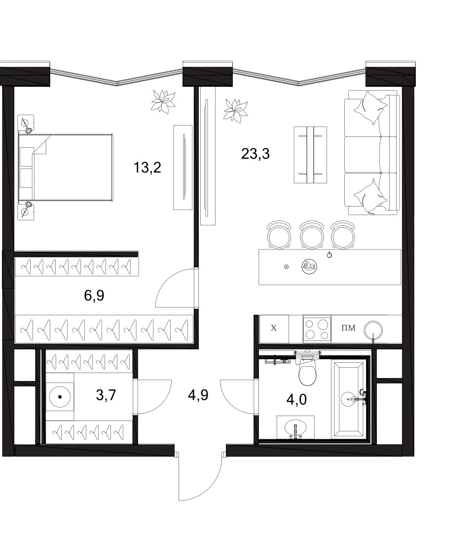 Планировка 56.0 м²