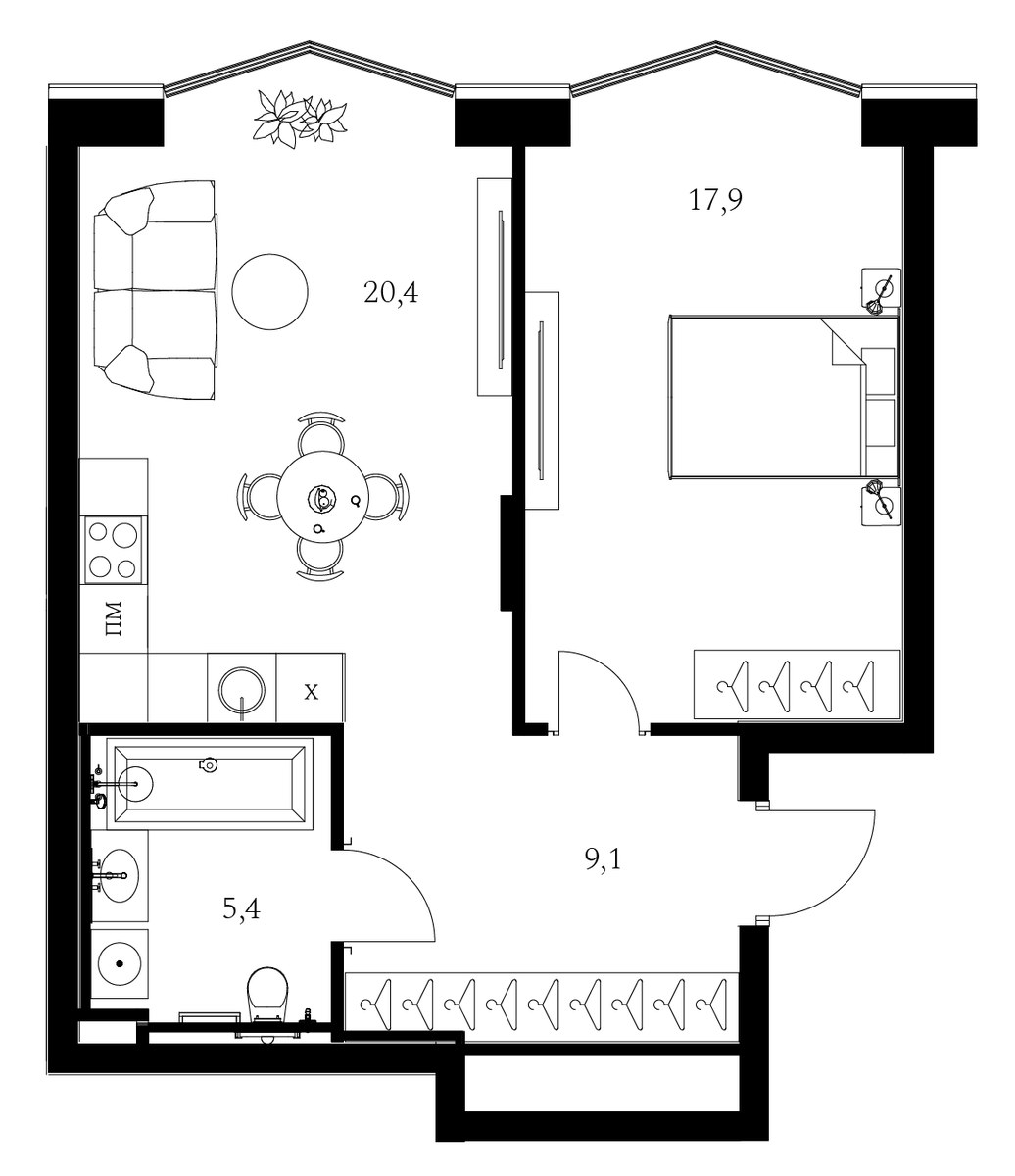 Планировка 50.4 м²