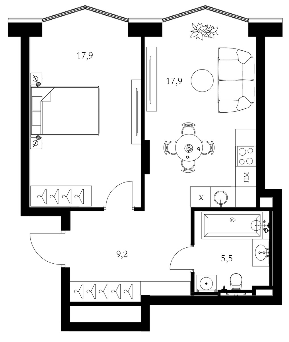 Планировка 47.9 м²