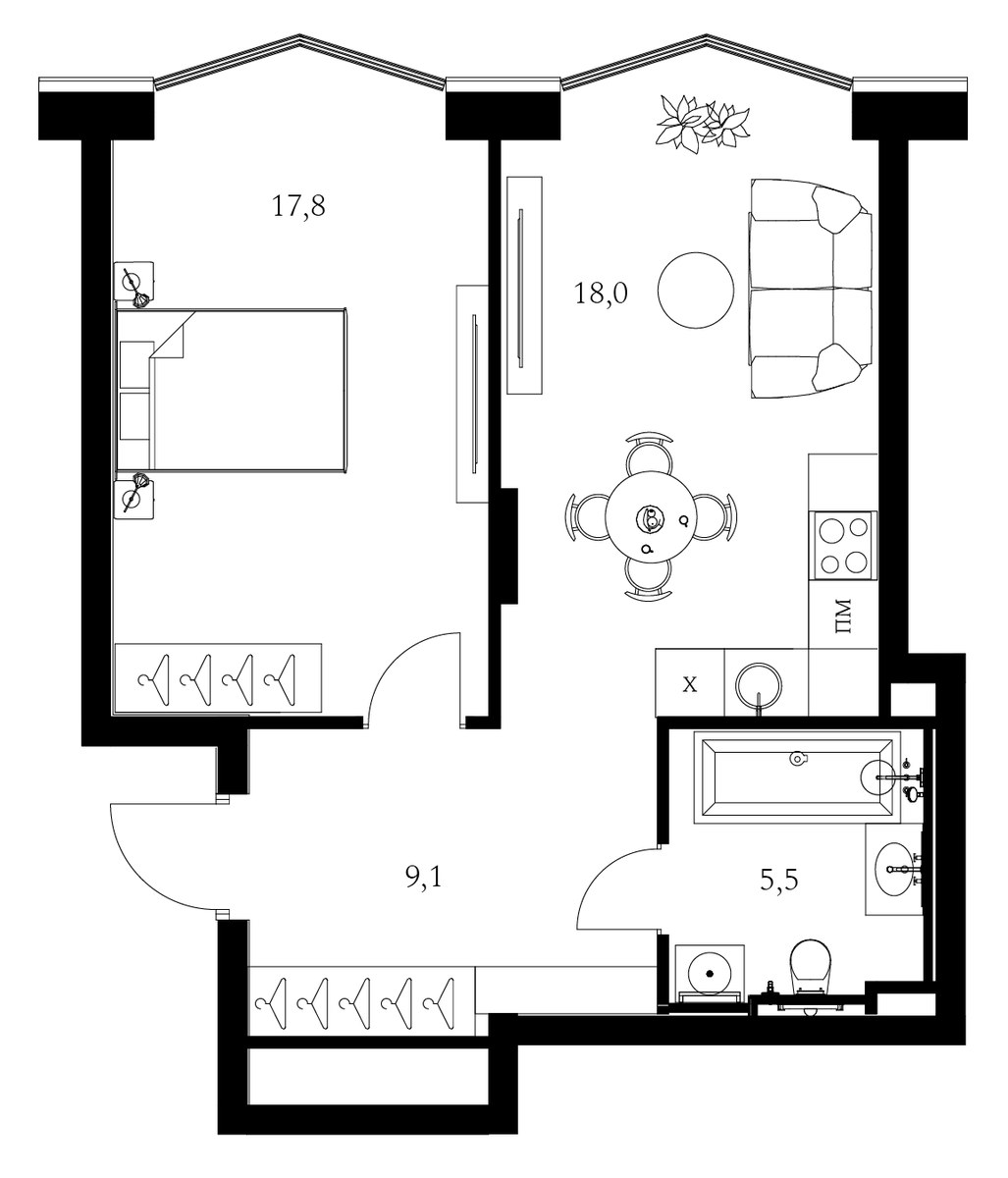Планировка 48.2 м²
