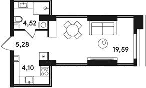 Планировка 33.49 м²