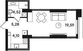 Планировка 33.49 м²