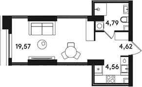 Планировка 33.54 м²