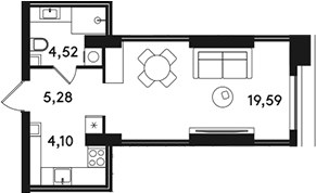 Планировка 33.49 м²
