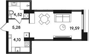 Планировка 33.49 м²