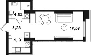 Планировка 33.49 м²