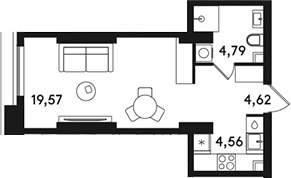 Планировка 33.54 м²