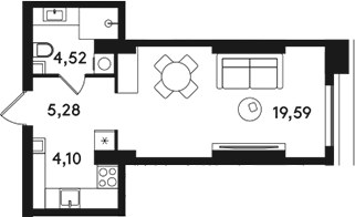 Планировка 33.49 м²