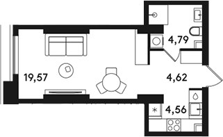 Планировка 33.54 м²