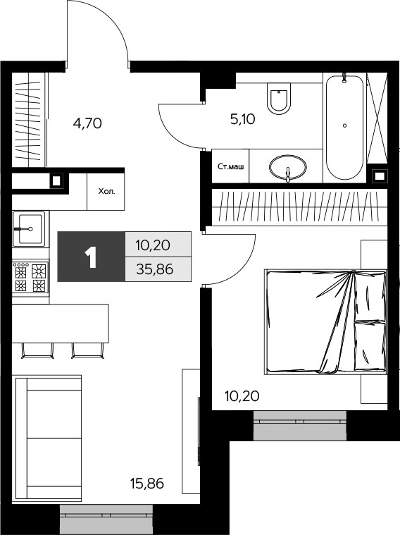 Планировка 35.86 м²