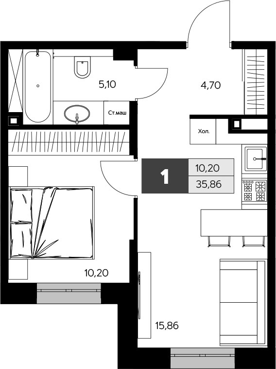 Планировка 35.86 м²