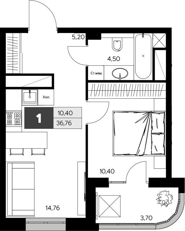 Планировка 36.76 м²