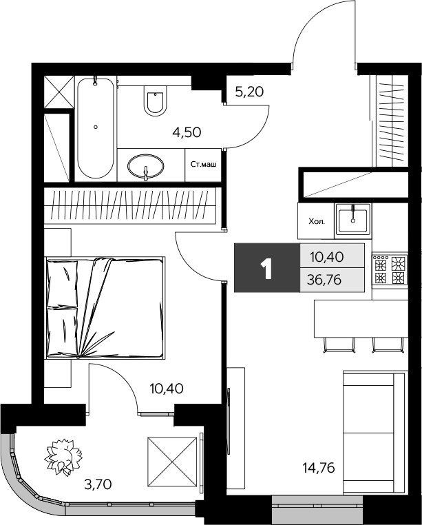 Планировка 36.76 м²