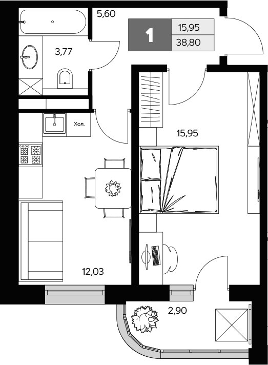 Планировка 38.8 м²