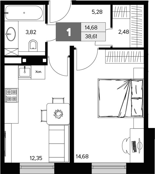 Планировка 38.61 м²