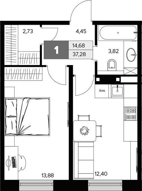 Планировка 37.28 м²