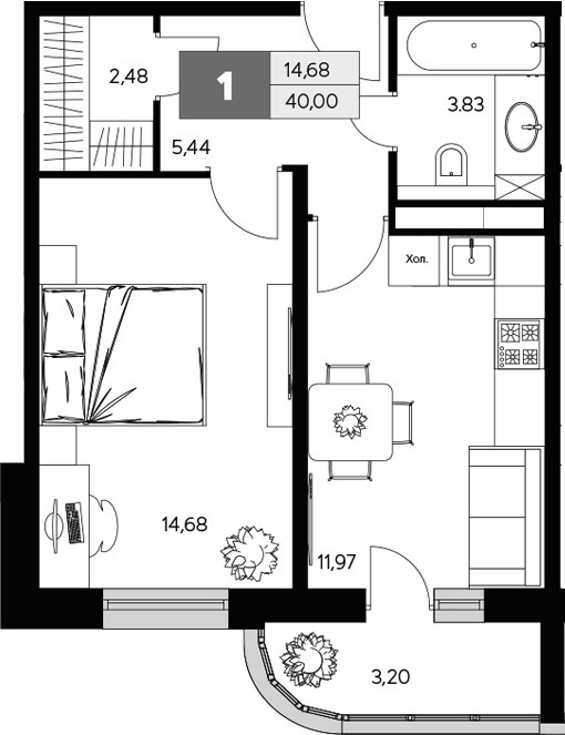 Планировка 40.0 м²