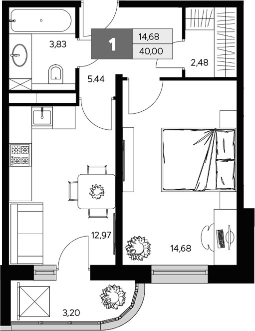 Планировка 40.0 м²