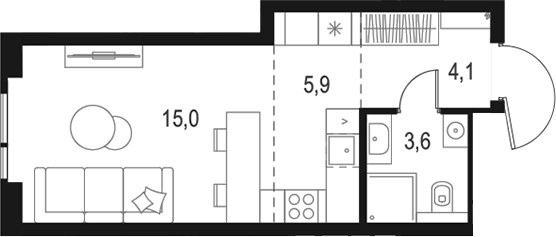 Планировка 28.6 м²