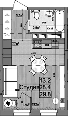 Планировка 29.8 м²