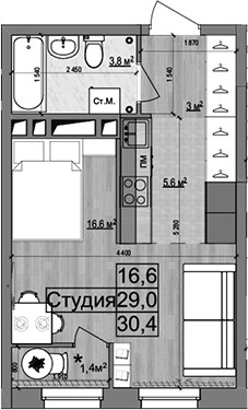 Планировка 30.4 м²