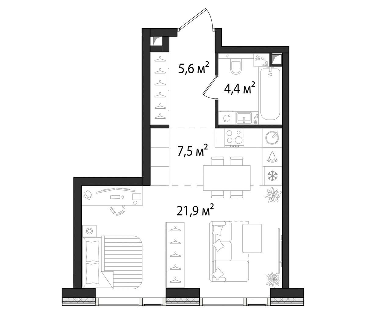 Планировка 39.0 м²
