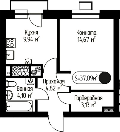 Планировка 37.09 м²