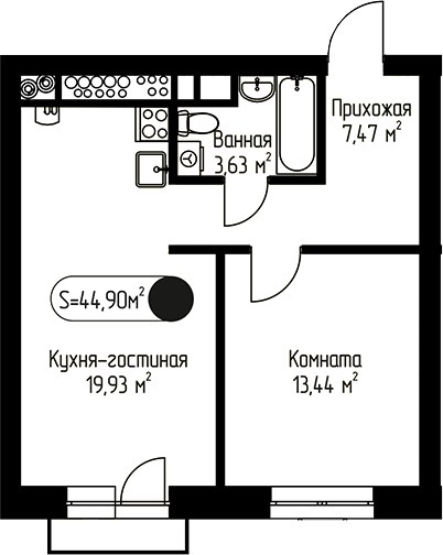 Планировка 44.9 м²