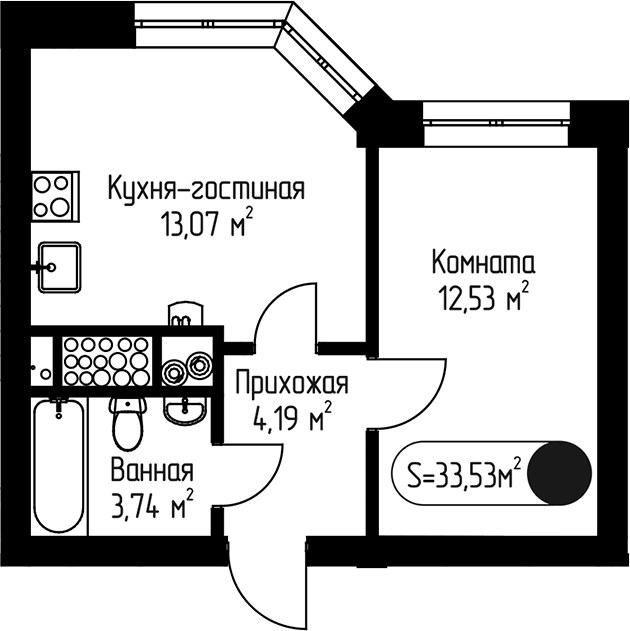 Планировка 33.53 м²
