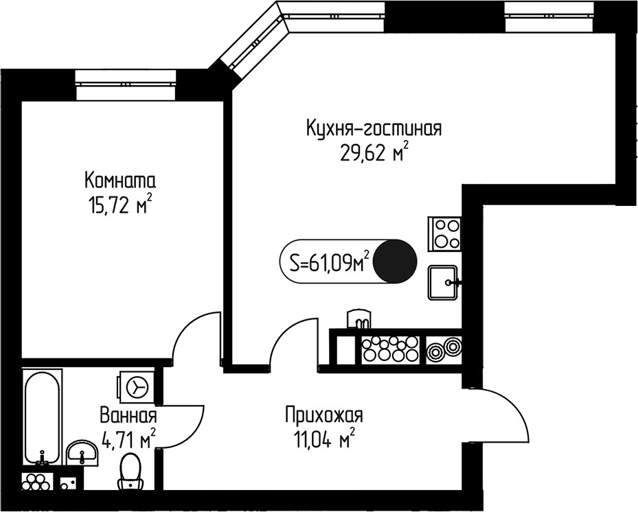 Планировка 61.09 м²