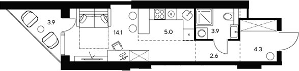 Планировка 33.8 м²