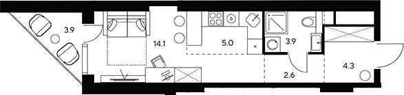 Планировка 33.8 м²