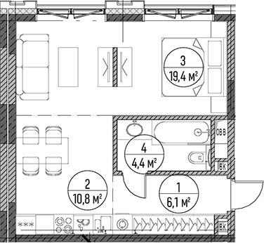 Планировка 40.7 м²
