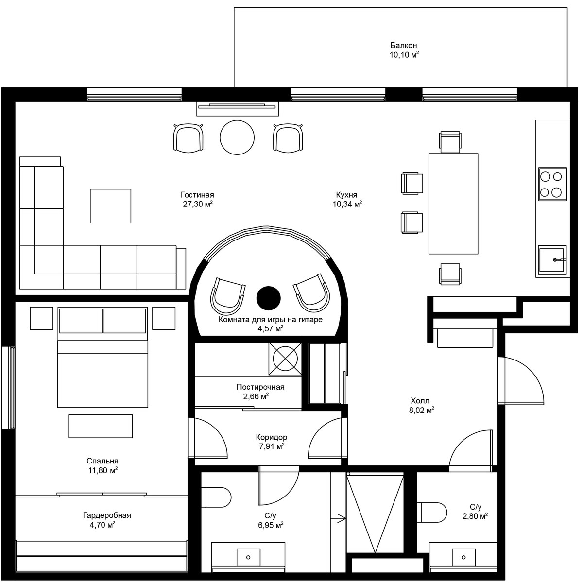 Планировка 91.4 м²