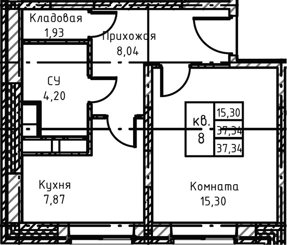 Планировка 37.34 м²