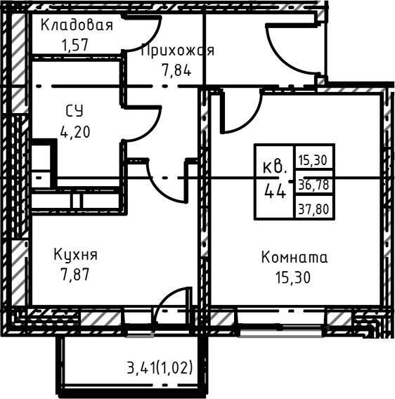 Планировка 40.4 м²