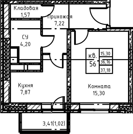 Планировка 41.0 м²
