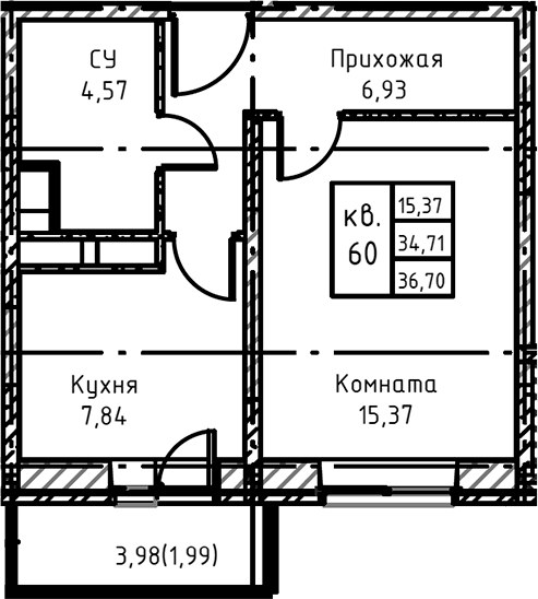 Планировка 39.8 м²