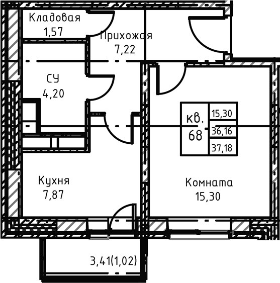 Планировка 41.1 м²