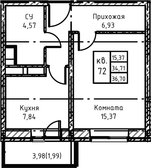 Планировка 39.8 м²