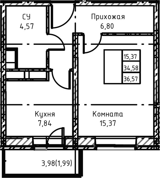 Планировка 36.57 м²